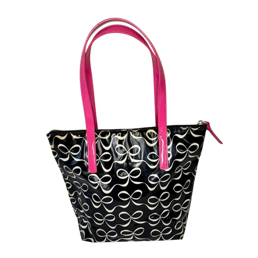 Kate Spade Vinyl Bow Bag Black White Pink - Picture 2 of 13